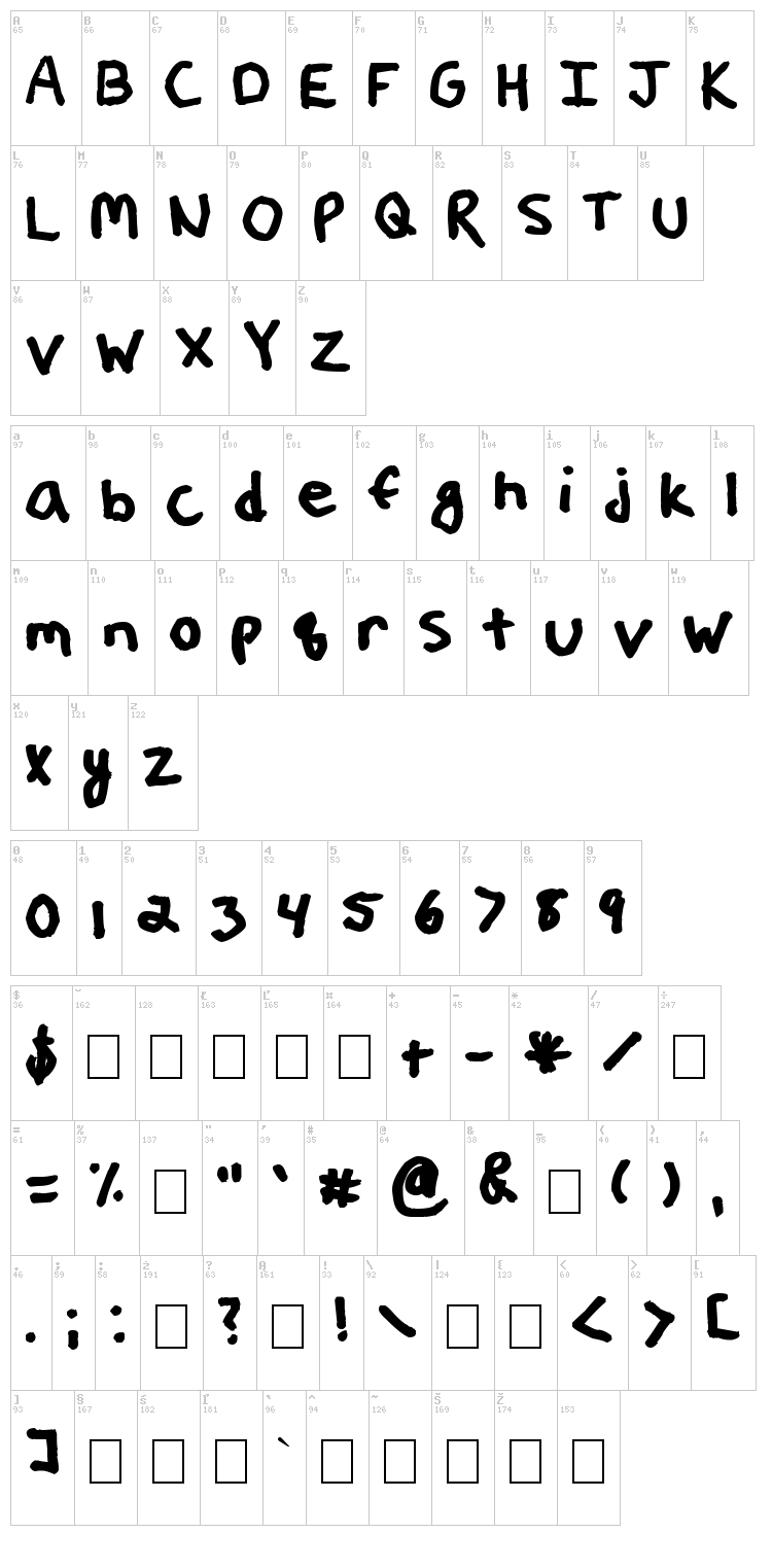 Erin's Handwriting 2 font map